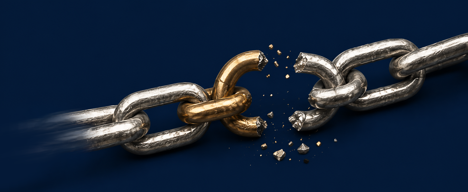 Cadena rota con eslabón dorado